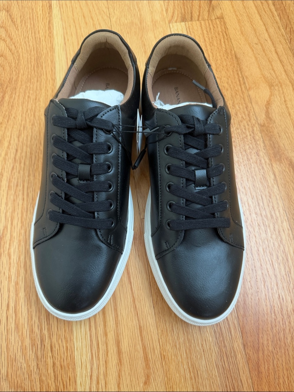 Banana Republic Black Vegan Leather Low-Top Sneakers with White Sole